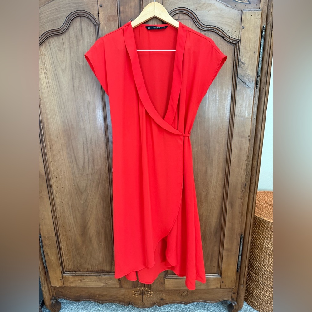 Zara Vibrant Red Asymmetrical Wrap Dress